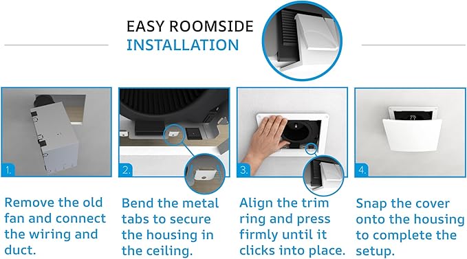 Bathroom Exhaust Fan with 5-CCT Dimmable LED Light, 110 CFM, Quiet 1.2 Sones, Retrofit No-Screw Roomside Installation, Energy Star, BEL110