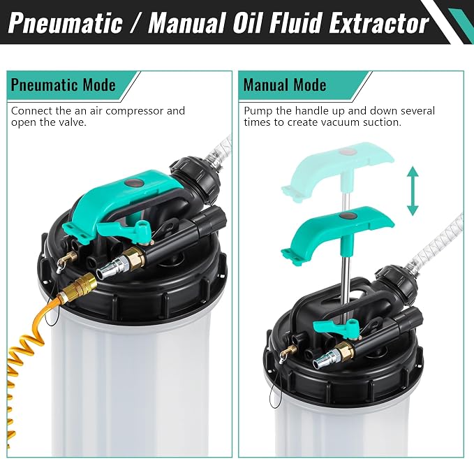 Estune 2 Gallon (7.5L) Fluid Extractor Pump, Pneumatic Manual Oil Extractor Pump for Oil Change, Oils Vacuum Pumps Extractors with 5 Pcs Brake Bleeding Hose for Cars, SUVs, Trucks, RVs, Motorcycles