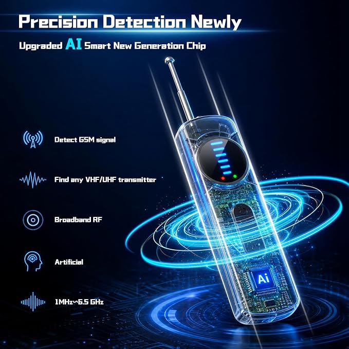 7-in-1 Hidden Camera Detectors, AI Chip Anti-Spy Camera Finder, GPS Tracker & Bug Detector, Portable RF Signal Scanner for Hotel, Dressing Room, Bathrooms, Cars & Travel Security (Black)