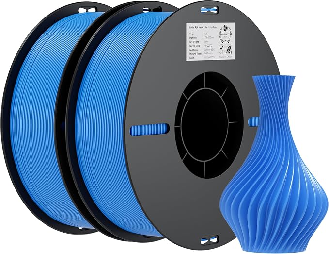 Creality PLA Filament 1.75mm Bundle 2KG, High Precision +/-0.02mm 3D Printer Filament, Consistent Extrusion, Smooth Printing, 2 Pack 1KG Spool,Fits for Most FDM 3D Printers(Blue*2)