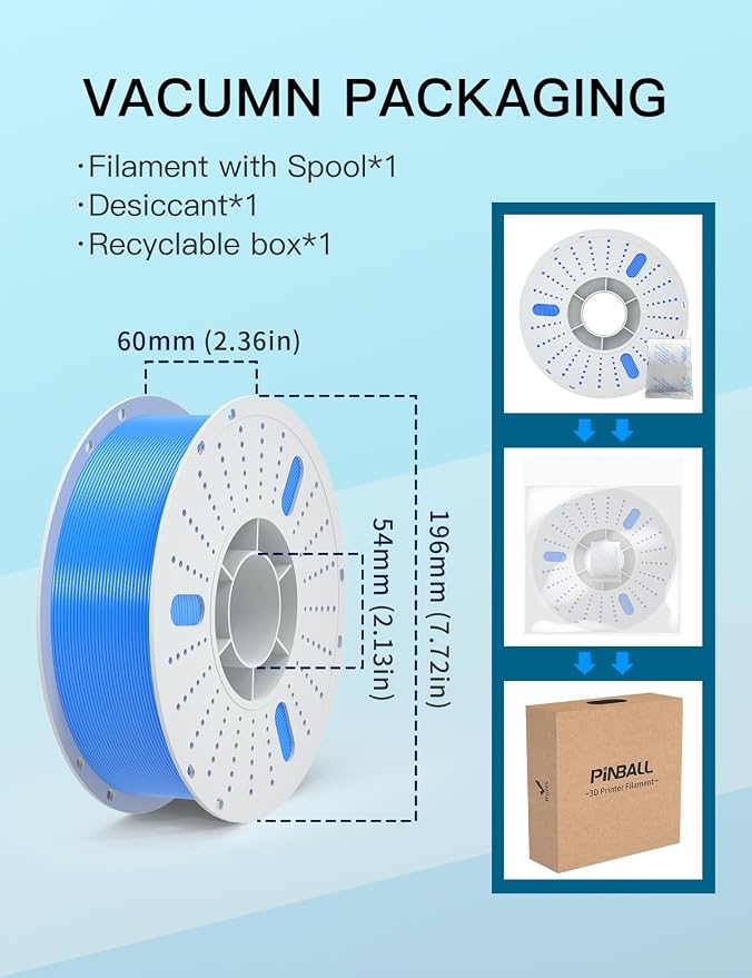 PINBALL PETG 3D Printer Filament Blue, Neatly Wound PETG Filament 1.75mm, Accuracy +/- 0.02 mm, 1kg Spool (2.2lbs), Blue