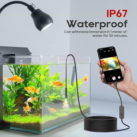 TOPDC Endoscope Camera with Light, 1920P HD Scope Camera, 8 LED Adjustable Inspection Borescope for Android and iOS, 16.4ft Semi-Rigid Snake Cable, IP67 Waterproof