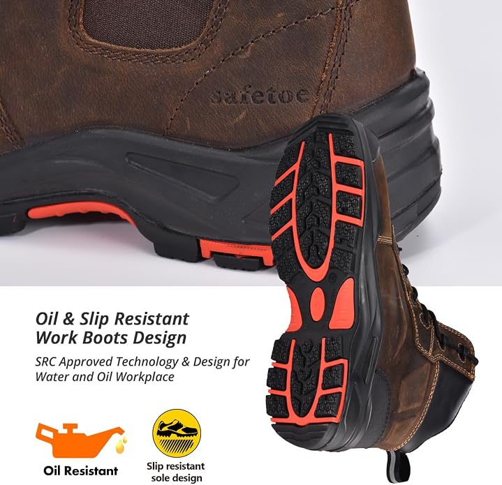 Safety Boots for Men Work Boots Waterproof Cow Leather Slip On Work Shoes Wide Fit