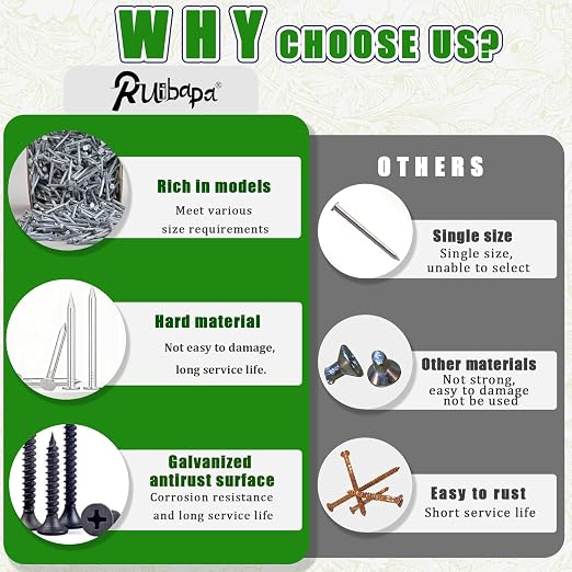 320Pcs Premium Hardware Nails & High Hardness Black Drywall Screws Assortment Kit,11 Sizes (1/2"-2"),Phillips Drive Flat Head, Wood Screws,Galvanized,Picture Hanging,Common Nails with Storage Box