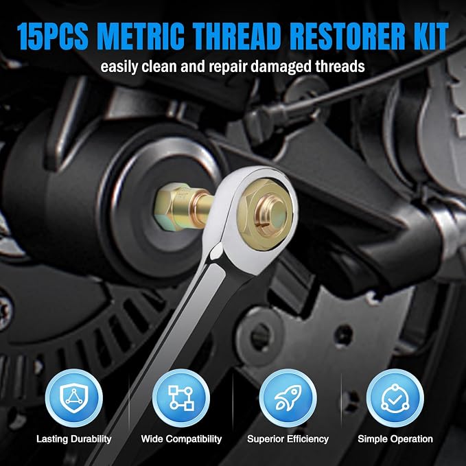 Nilight 15PCS Metric Thread Chaser Set Master Thread Repair Kit with Case 7 Taps 7 Dies 1 Threads File Universal M6 M8 M10 M12 Sizes Automotive Tool for Mechanics Auto Shops Home Garage Mobile Repair