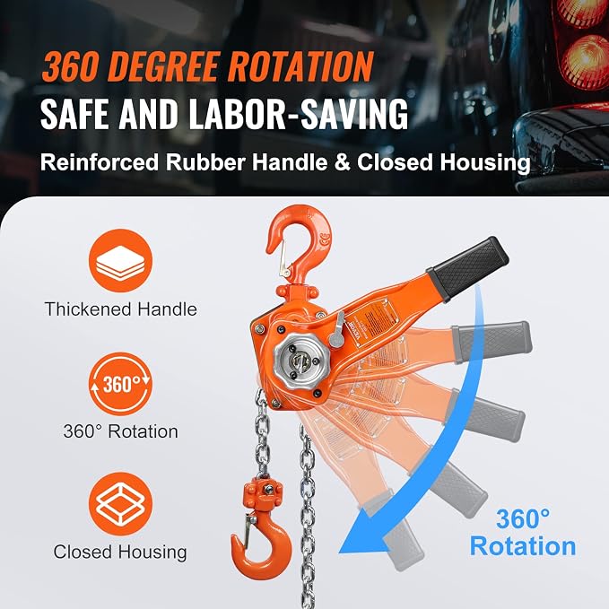 VEVOR Manual Lever Chain Hoist, 3/4 Ton 1650 lbs Capacity 10 FT Come Along, G80 Galvanized Carbon Steel with Weston Double-Pawl Brake, Auto Chain Leading & 360° Rotation Hook, for Garage Factory Dock