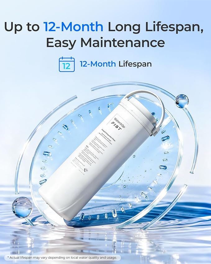 Waterdrop D6RF Filter, Replacement for D6 RO System, 1-Year Lifetime | 6-Stage Filtration, Under-Sink Reverse Osmosis Water Filter Replacement, Long Lifespan, High Capacity, Easy Replacement