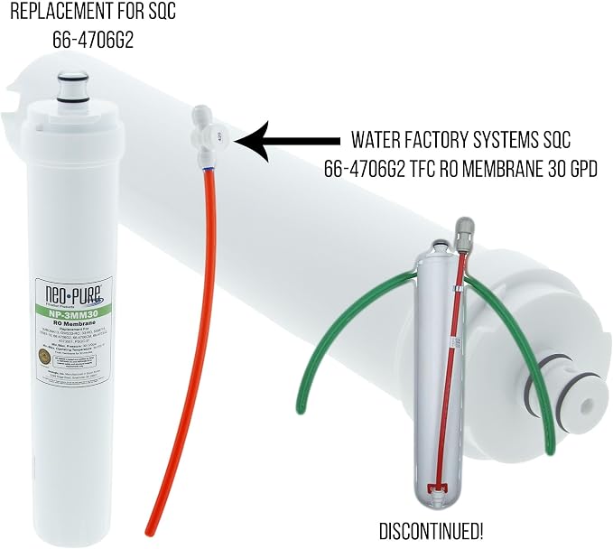Neo-Pure NP-3MM30 SQC Compatible Membrane 30GPD Replaces the Water Factory Systems 66-4706G2 Filter Cartridge, used in the Water Factory Systems SQC3 and SQC4 RO Systems. (Compatible Membrane, 30 GPD)