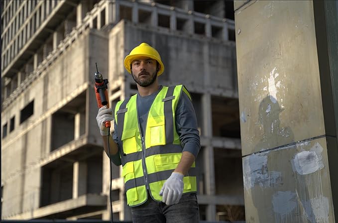 Dazonity High Visibility Mesh Safety Vest with Multi Pockets and Zipper, Fit for Men & Women, Work, Construction, Surveyor