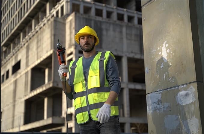 Dazonity High Visibility Mesh Safety Vest with Multi Pockets and Zipper, Fit for Men & Women, Work, Construction, Surveyor