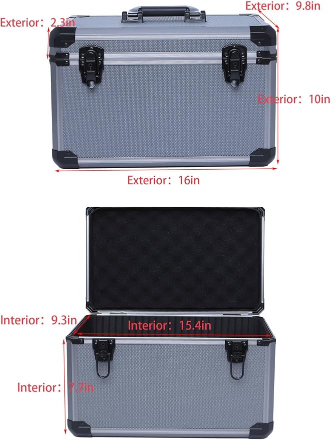 16in Reinforced Aluminum Hard Case with DIY Customizable Interior Dividers (15.3 x 9.1 x 9.4in Interior)