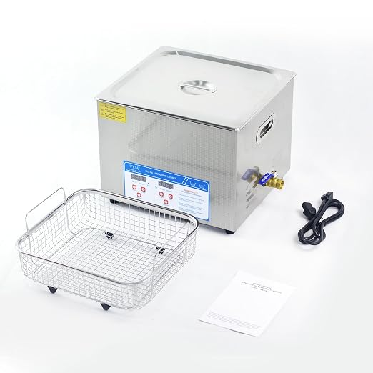 15L Industrial Ultrasonic Cleaner with Heater and Digital Timer, 40kHz 360W Professional Ultrasonic Parts Cleaning Machine with Drain for Carburetors, Engine Parts, Auto Tools and Lab Equipment