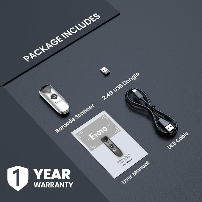Eyoyo Bluetooth 2D&1D Barcode Scanner, Portable Wireless Mini but Powerful Barcode Reader with 2.4G Wireless&Bluetooth&USB Wired Connection, QR Code Scanner for Phone, Tablet PC