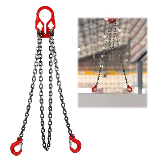 BEAMNOVA Lifting Chains with Adjuster Hooks, 3/8 Inch x 10 Ft, 7100lbs / 3.22 Tons, Heavy Duty Chain Slings for Engine Hoist, 2 Legs, Industrial Grab Hook