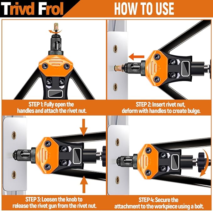 Trivd Frol 16" Rivet Nut Tool, Nutsert Rivet Nut Tool Kit with 15 Metric and SAE Mandrels, 281Pcs Rivet Nut Assortment Kit and Rugged Carrying Case