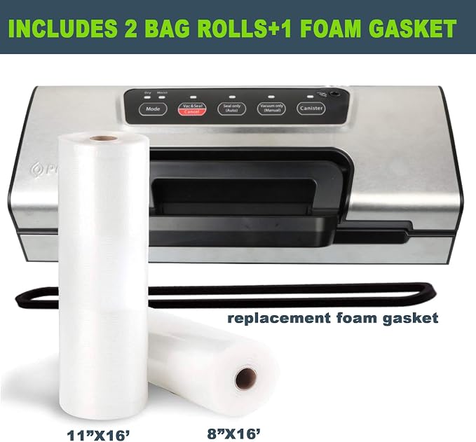 Potane Precision Vacuum Machine,Pro Food Sealer with Built-in Cutter and Bag Storage(Up to 20 Feet Length), Both Auto Manual Options,2 Modes,Includes 2 Bag Rolls 11”x16’ and 8”x16’,Compact Design