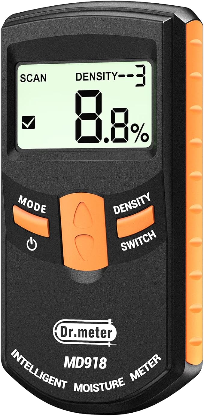 Dr.meter Pinless Wood Moisture Meter, Non-Destructive Moisture Detector for Wood Firewood, 4%-80% Measuring Range Digital Sensor Scanner (MD918)