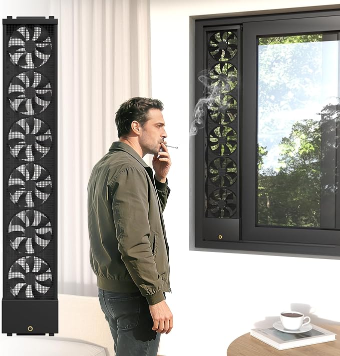 Vertical Window Fan for Sliding Windows (Black, 90~95cm/35.4~37.4in) | No Drilling Required Installation, Adjustable Wind Speed, 1.97 IN Retractable, for Bedroom Bathroom Kitchen Office