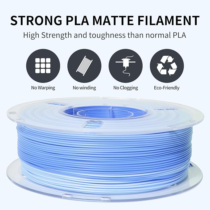 RAMBERY Matte Rainbow Printer Filament Multicolor 3D Printing Accessories Neatly Wound, 1.75mm 1kg(2.2lb), Matte Rainbow Blue-White