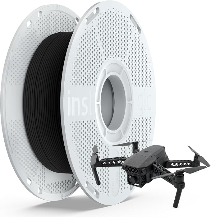 Inslogic PA12-CF Carbon Fiber Nylon Filament 1.75mm Black 0.5kg Spool, Carbon Fiber Reinforced PA12 Filament, Low Warp & Wear Resistant for End-Use Parts & Automotive Components