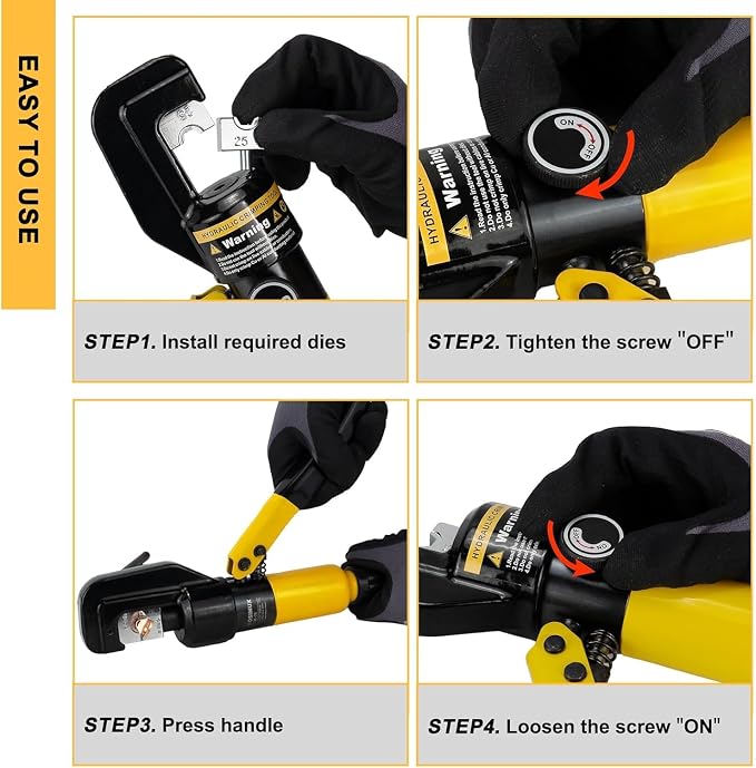 Hydraulic Crimping Tool and Cable Cutter,12 AWG to 2/0 (00), Battery Cable Crimper with 9 Crimping Dies, Hydraulic Wire Crimper Kit for Cable Lug, Ring Terminals, Wire Rope