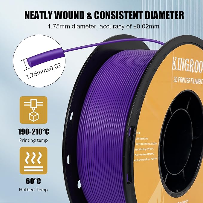Kingroon High Speed PLA 3D Printer Filament 1.75mm, 3D Printer Rapid Filament for 30-600mm/s Hyper Printing Filament, Dimensional Accuracy +/- 0.03 mm, 1kg Plastic Spool(2.2lbs) (Purple)