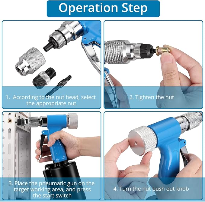 AUTOUTLET Heavy Duty Pneumatic Rivet Nut Gun with 100PCS Rivet Nuts, Thread Setter Kit with 5pcs Metric Mandrels for Body Panels, Bicycle Attachments, Furniture and Decorations