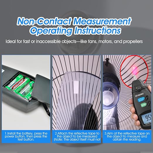 2-in-1 Digital RPM Tachometer Gauge, AIOMEST Non-Contact Laser Photo Tacómetro 2.5~99,999RPM, Contact Tester 0.5~19,999 RPM, RPM Meter for Engine, HVAC Motor, Drone propellor Speed