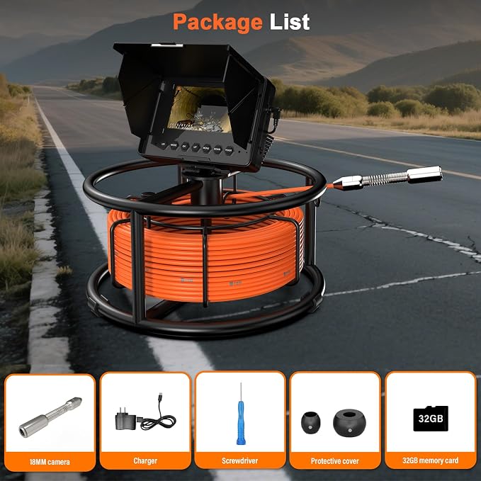 Sewer Camera 100 FT, 4.3" HD Screen, 18mm Industrial Endoscope with DVR Function, 32GB Card, Portable Drain Camera with 8500mAh Battery,Ideal for Plumbers and Homeowners