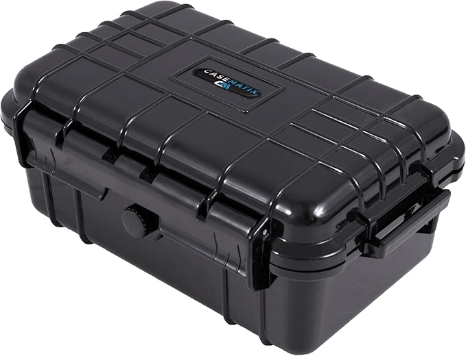 CASEMATIX 8" Waterproof Small Hard Case with Customizable Foam for Portable Electronics, Tools and Accessories - Hard Shell Small Plastic Case with Pre-Diced Travel Case Foam Interior