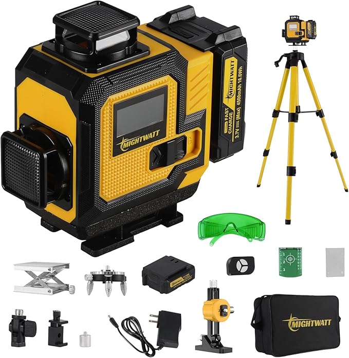 laser level 360° self leveling 4D 16 Lines Green Laser Level with Magnetic Bracke Remote Control Complete Kit with Tripod Rechargeable Battery for Construction Renovation Picture Hanging