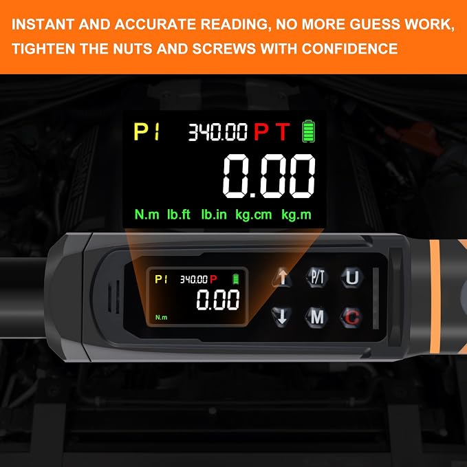 Uharbour Digital Torque Wrench 1/2 Drive, 3.8-250.8 Ft.lb Range, 1/2 Digital Torque Wrench ±1% Accuracy with Vibration, Buzzer and LED Alert, Suitable for Car, Motorcycle and Bicycle