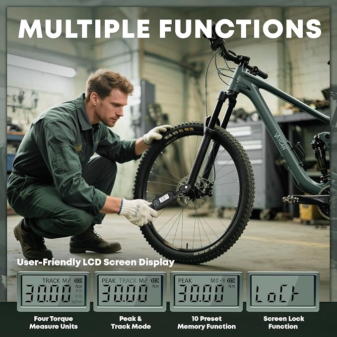 1/4 Torque Wrench Digital(1.1-22.2Ft.Lb) ±1% Average test accuracy Digital Torque Wrench 1/4 Drive with Buzzer and Colorful LED Indicator/Track Mode for Bike Moto Gunsmithing