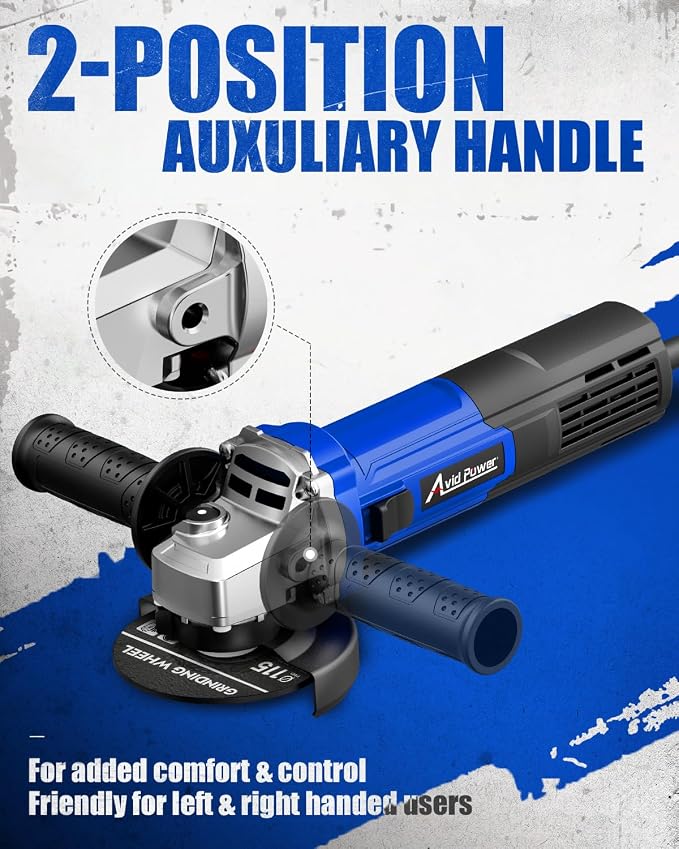 AVID POWER Angle Grinder 4-1/2 inch Electric Grinder Tools 750W 6.5 Amp Metal Grinder, 11500 RPM, with Grinding Wheels, Auxiliary Handle, Wrench for Grinding - Blue