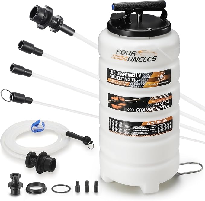 FOUR UNCLES Oil Extractor - Vacumm Fluid Extractor with Pump Tank Remover & Tubes for Oil Change and a Hose for Brake Bleeding