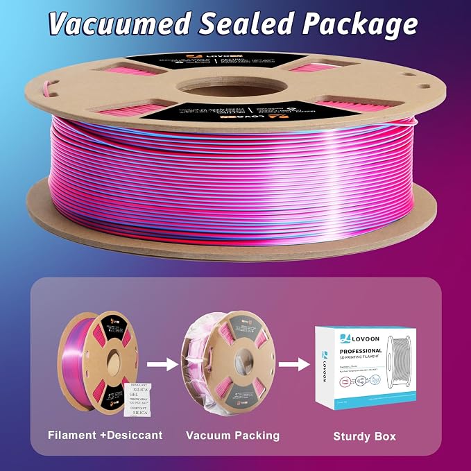 LOVOON 3D Printer Filament Dual Color Sky/Light Blue and Rose Red, PLA Filament 1.75mm,Silk PLA Filament, PLA Filament for Most 3D Printer and 3D Pen, 2.2 lbs/Spool