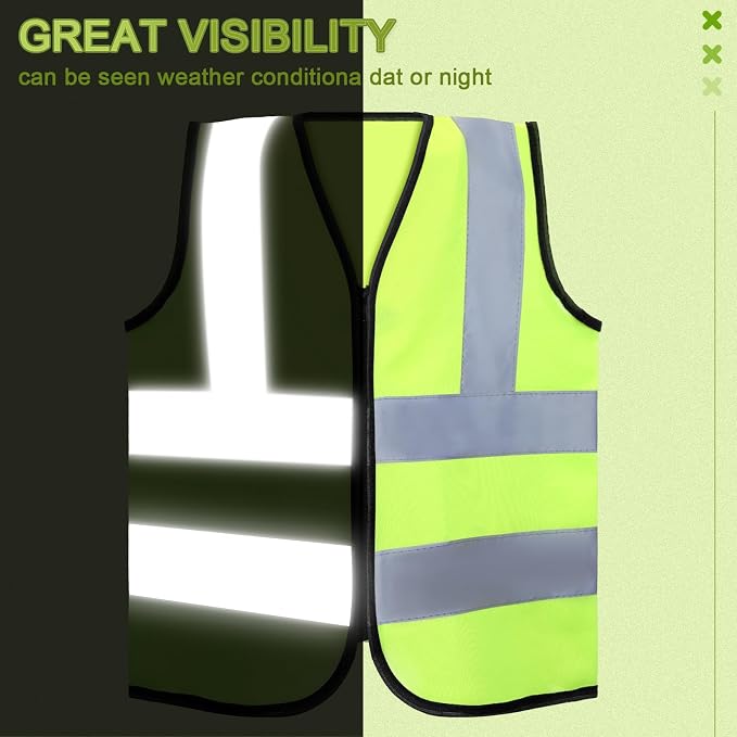Unittype 30 Pcs Kids Safety Vest Bulk High Visibility Reflective Vest with Zipper Neon Traffic Vest for Cycling Skiing Running (Yellow)