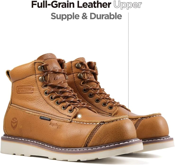 SUREWAY Mens 6" Heavy Duty Waterproof Work Boots - Composite Toe, EH Construction Industrial Safety Leather Boots, Lace Up Moc Toe, Oil/Slip Resistant Comfortable Outsole