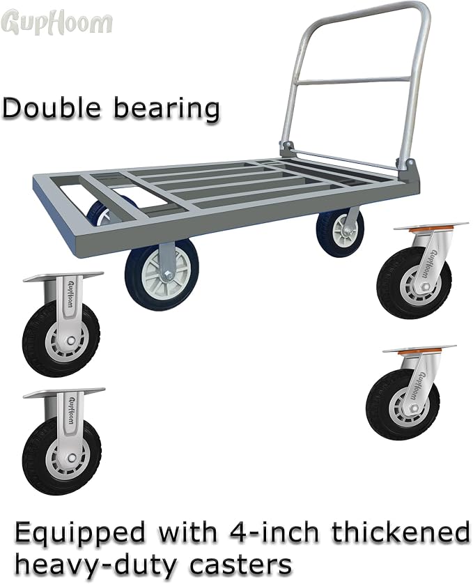 Folding Platform Hand Truck Cart Heavy Duty Car Flatbed Caster with 360 4''Wheels Easy Pull Push Moving 75 X 50 CM