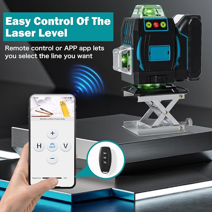 4x360° 16 Lines Laser Level with Remote&APP Control, Rechargeable Green Laser Cross Line Lazer with Tripod, Magnetic Bracket，4D Level Laser Tool for Construction, Picture Hanging, Home Renovation
