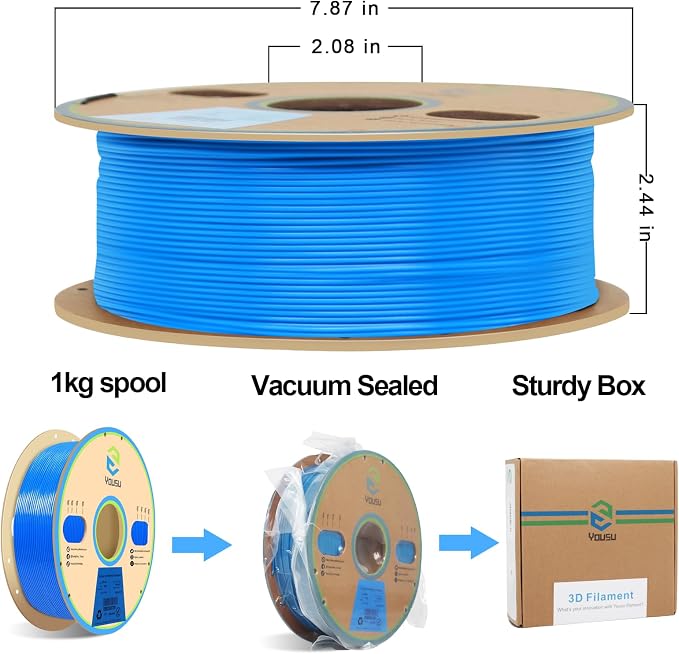 YOUSU Blue PVB Filament 1.75 mm for 3D Printer & 3D Pen 1 kg (2.2 lbs), Print As Easy as PLA Filament, can be Polished with Alcohol to get Smooth Surface.