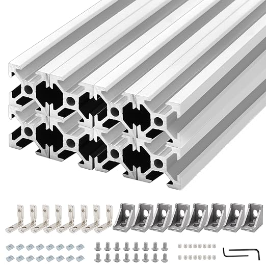 8Pack 2020 Aluminum Extrusion V-Slot 250mm Silver Extruded Aluminum Profile 20x20 V-Slotted Framing European Standard Anodized Linear Rail for 3D Printer Accessories Parts