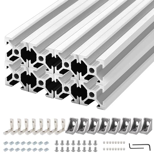8Pack 2020 Aluminum Extrusion V-Slot 600mm Silver Extruded Aluminum Profile 20x20 V-Slotted Framing European Standard Anodized Linear Rail for 3D Printer Accessories Parts