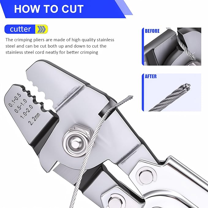 Twidec/Wire Rope Crimping Tool Kit Up To 2.2mm Swaging Tool With 165FT 1/16'' 304 stainless steel Wire Rope And 150PCS 1/16''Aluminum Crimping Loop Sleeve 20PCS Wire Rope Thimbles