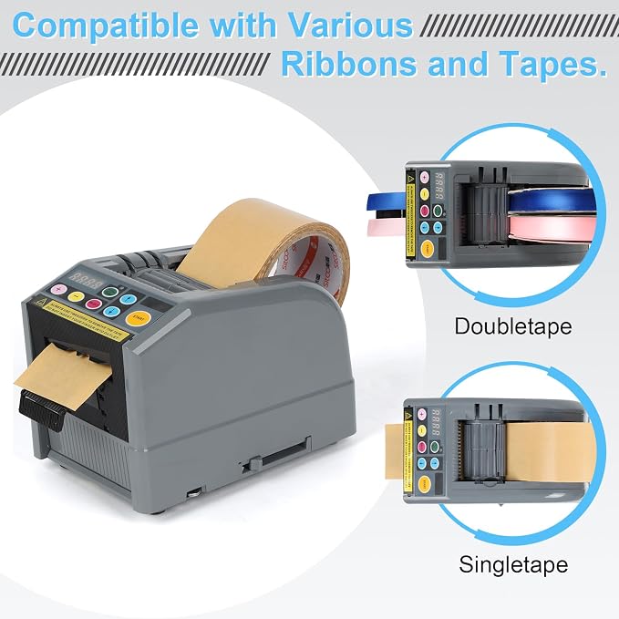 Ribbon Cutting Machine, Automatic Tape Dispenser, Dual-Tape Design, 999mm Max Cut Length, Smart Memory & Safety Sensor for Office, Craft, and Packaging Use