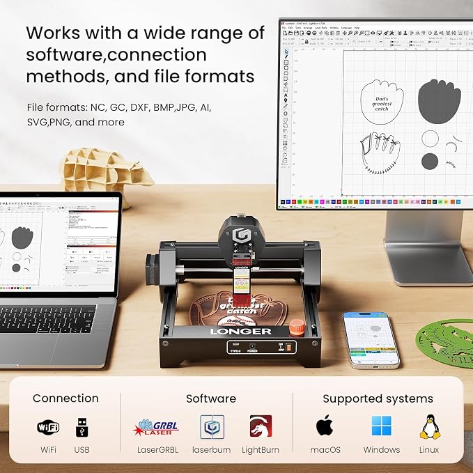 LONGER Ray5 Mini Laser Engraver, 5.5W Portable Laser Engraver & Cutter, 12000mm/min High-Speed, for Wood, Acrylic, Glass & Leather, 130x130mm Work Area, Ideal for Small Business & DIY, WiFi Compatible