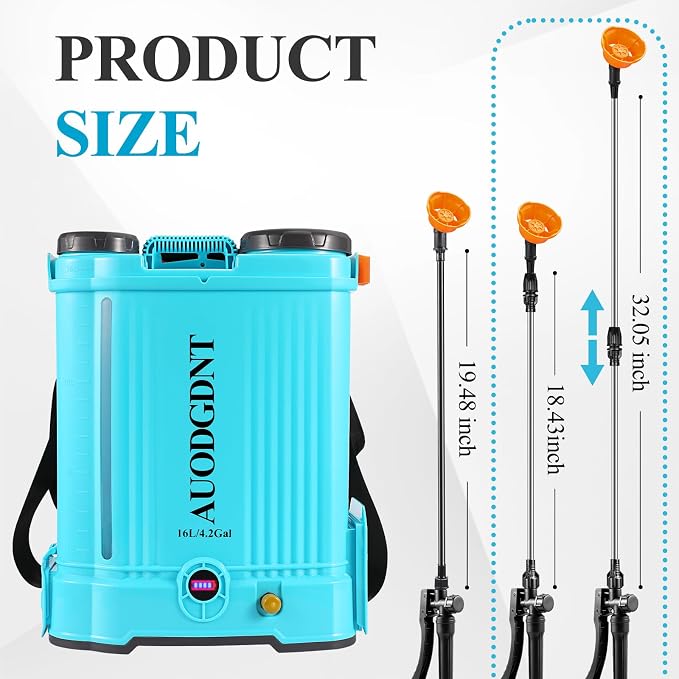 Battery Powered Backpack Sprayer 4.2 Gallon with Auto-Mixing System, 21V Dual Battery System (2.6Ah Each), 2 Interchangeable Spray Wands (Stainless Steel & Fiberglass), for Garden & Lawn