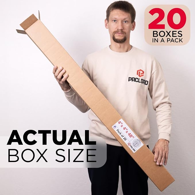 Tall Cardboard Boxes 4"L x 4"W x 48"H (Pack of 20) - USA-Made Packing Boxes for Moving, Shipping, or Storage - USPS, UPS, FedEx Approved - Professional Packing Supplies for Moving | USA-Made Packing Boxes for Moving, Shipping, or Storage - USPS, UPS, F...