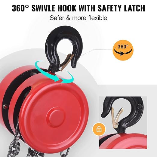 Hand Chain Hoist, 1 Ton 2200 lbs Capacity, 10 Feet with 2 Heavy Duty Hooks, Heavy Duty Steel Chain Fall Hoist for Warehouse Automotive Lifting