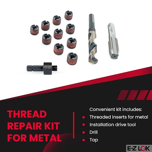 E-Z LOK EZ-650-10 Threaded Inserts for Metal; M10-1.5 Installation Kit, Steel, Black Oxide